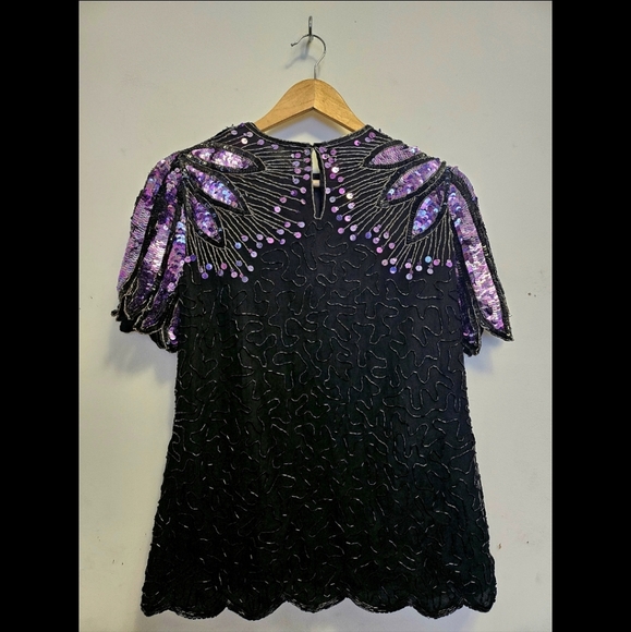 Vintage 80s sequin short-sleeve top - Picture 3 of 5
